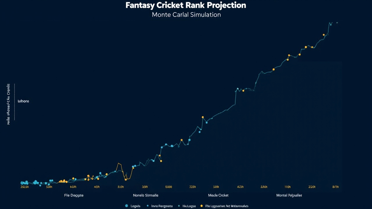 Monte Carlo rank projection chart for a fantasy cricket team
