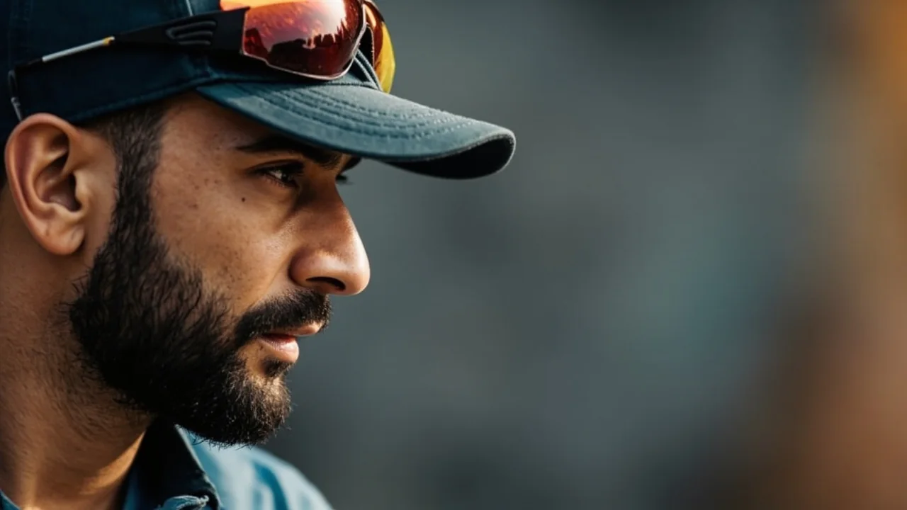 Two Indian batters in blue kit in mid-conversation between deliveries during a Test match, the kind of partnership running that defined Kohli and Rahane's middle-order work